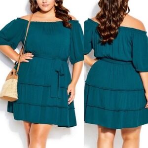 City Chic Dress Tiered Teal Woman's Size Medium NWT Fairycore Boho